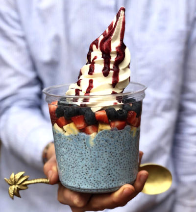 An image of a chia pudding with Cocowhip ontop
